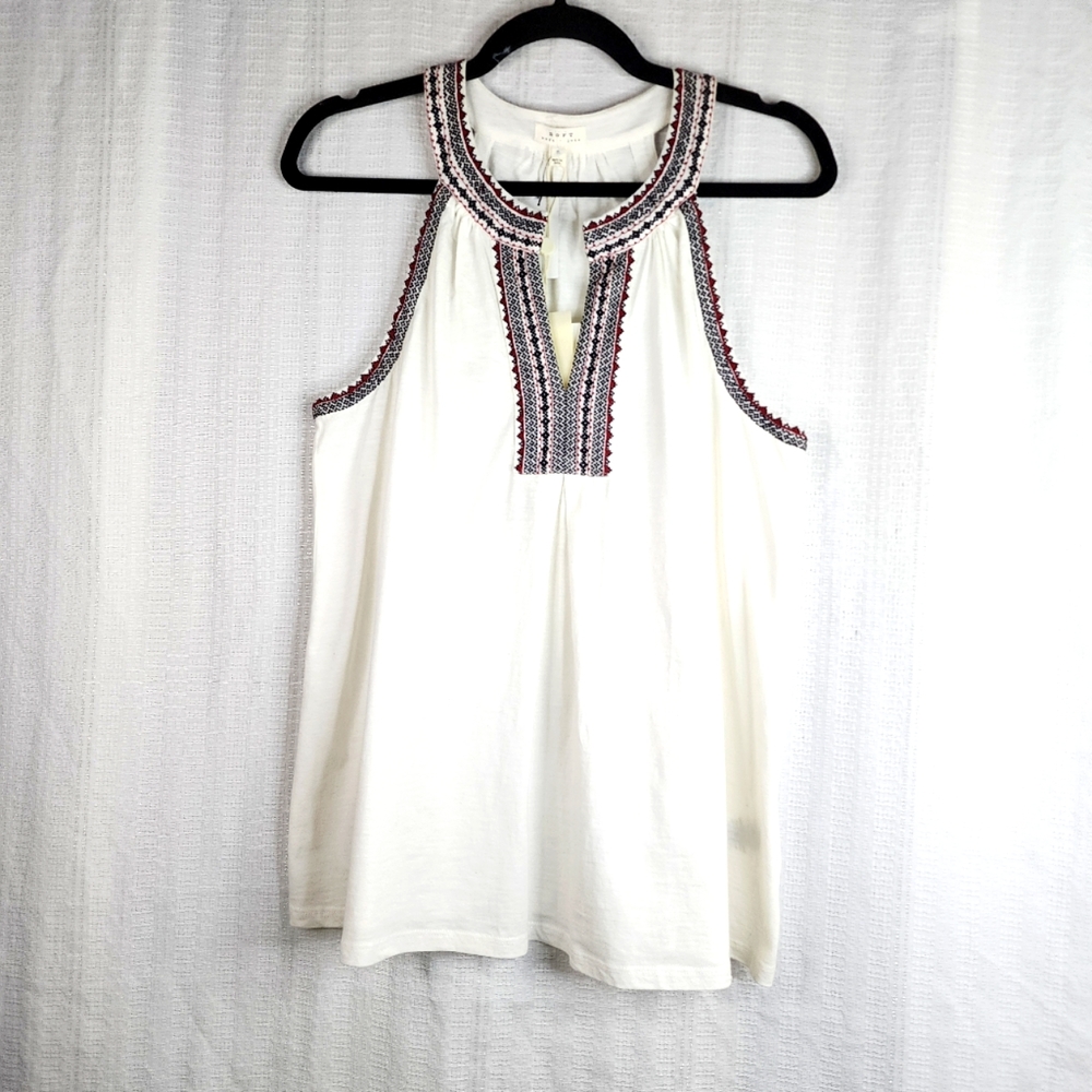 NWT  WHITE 100% COTTON EMBROIDERED SLEEVELESS TOP BY JOIE ~ SIZE SMALL